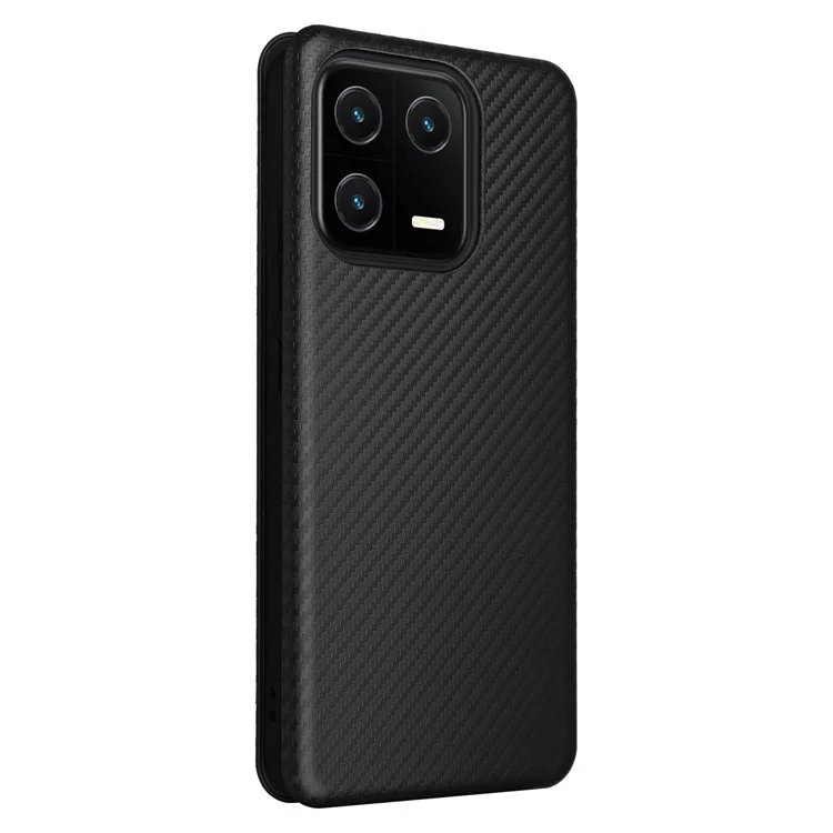 Shockproof Mobile Phone Cover For Xiaomi 13 5G Carbon Fiber Texture Magnetic PU Leather Anti-scratch Phone Case Card Slot Stand - Black