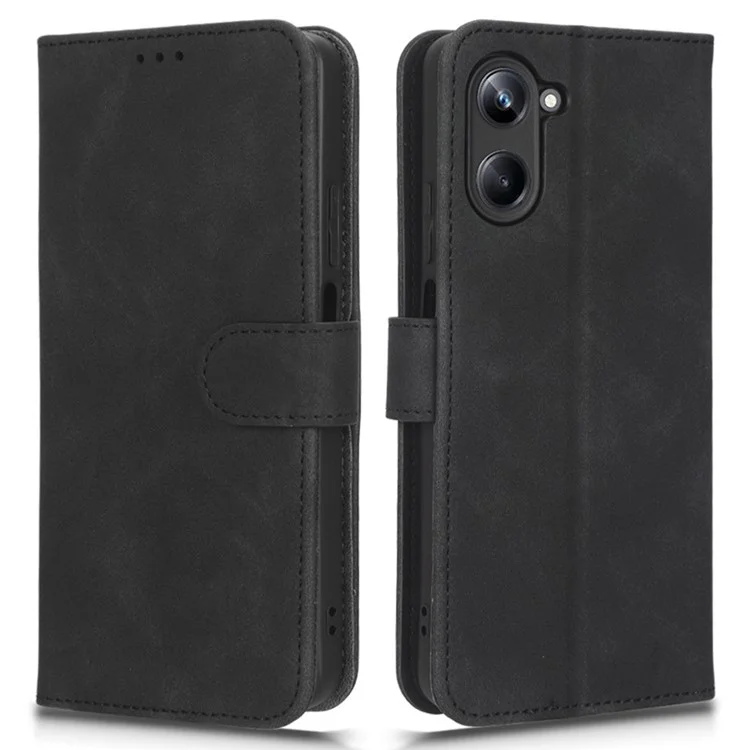 Für Realme 10 Pro 5G Drop-proof-mobiltelefonabdeckung Hauttouch Feel PU Leder Wallet Wear-resistant Phone Case Ständer - Schwarz