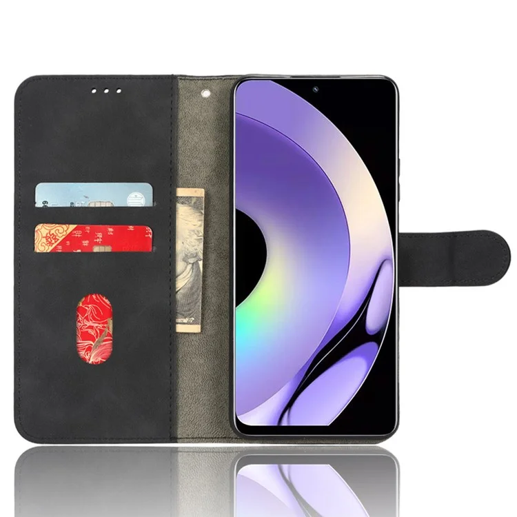 Für Realme 10 Pro 5G Drop-proof-mobiltelefonabdeckung Hauttouch Feel PU Leder Wallet Wear-resistant Phone Case Ständer - Schwarz