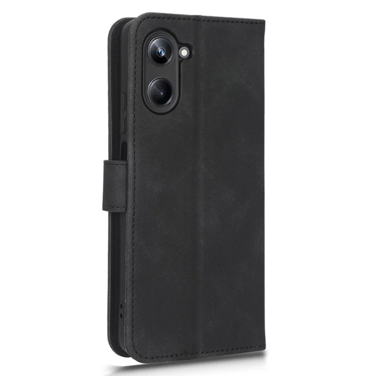 Für Realme 10 Pro 5G Drop-proof-mobiltelefonabdeckung Hauttouch Feel PU Leder Wallet Wear-resistant Phone Case Ständer - Schwarz