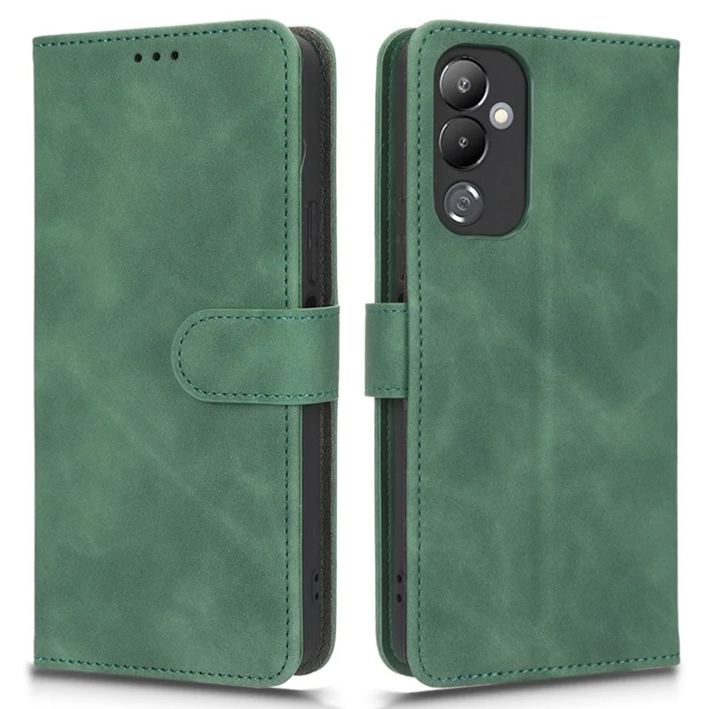 For TECNO Pova 4 4G Skin-Touch Feeling Protective Cell Phone Cover PU Leather Anti-Shock Flip Wallet Case Stand - Green