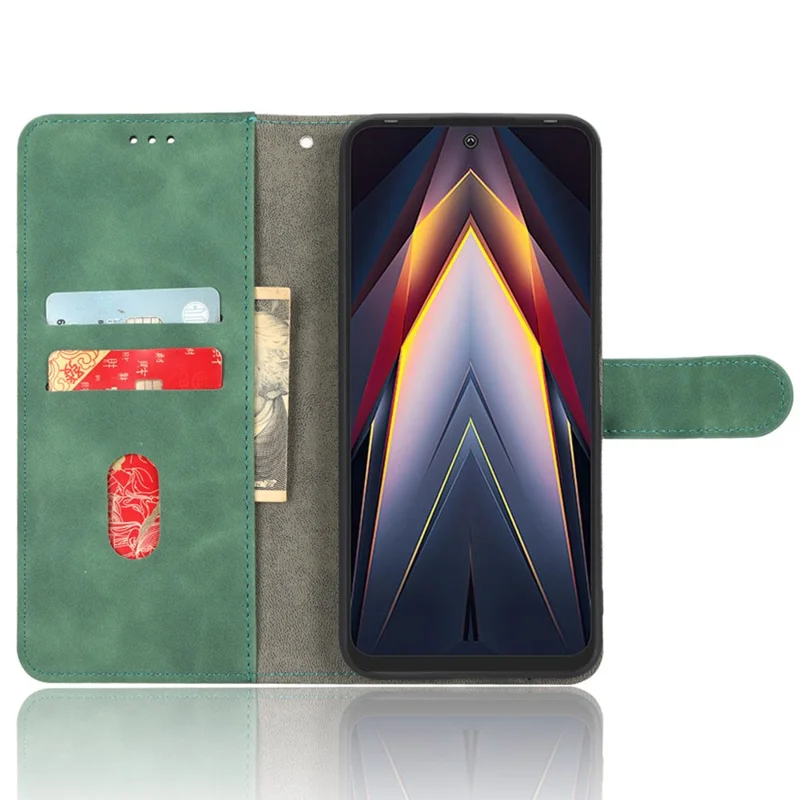 For TECNO Pova 4 4G Skin-Touch Feeling Protective Cell Phone Cover PU Leather Anti-Shock Flip Wallet Case Stand - Green