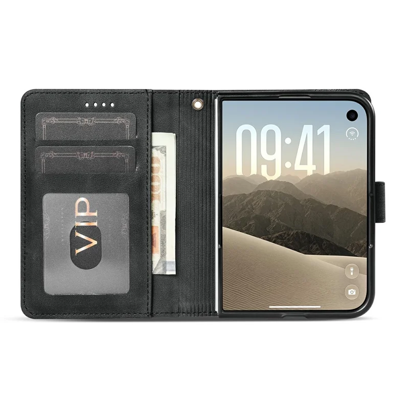 AZNS A2 pour iPhone Duo étui en cuir avec dragonne, portefeuille avec protection RFID, support, housse pour téléphone - Noir