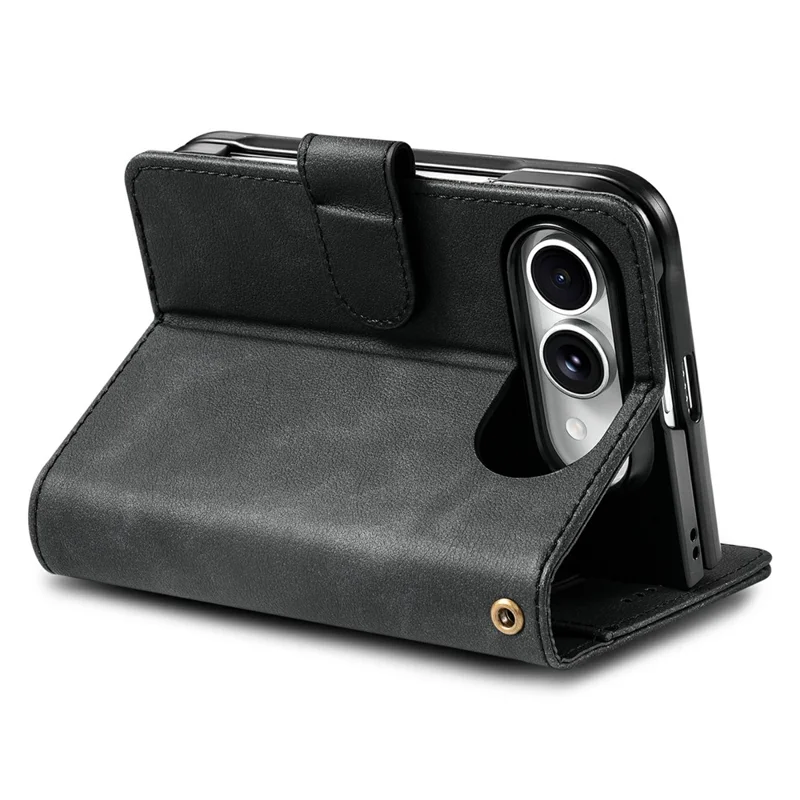 AZNS A2 pour iPhone Duo étui en cuir avec dragonne, portefeuille avec protection RFID, support, housse pour téléphone - Noir
