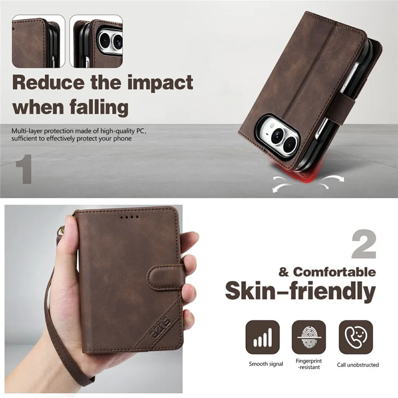 AZNS A2 pour iPhone Duo étui en cuir avec dragonne, portefeuille avec protection RFID, support, housse pour téléphone - Noir