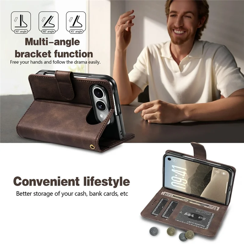 AZNS A2 pour iPhone Duo étui en cuir avec dragonne, portefeuille avec protection RFID, support, housse pour téléphone - Noir