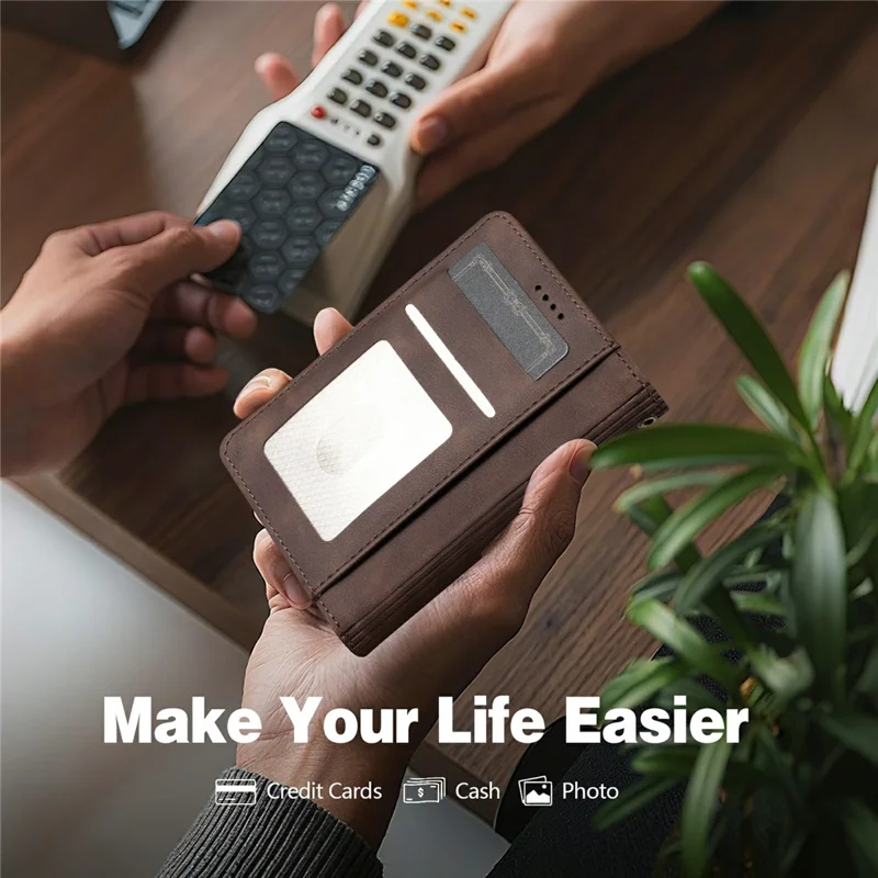 AZNS A2 pour iPhone Duo étui en cuir avec dragonne, portefeuille avec protection RFID, support, housse pour téléphone - Noir
