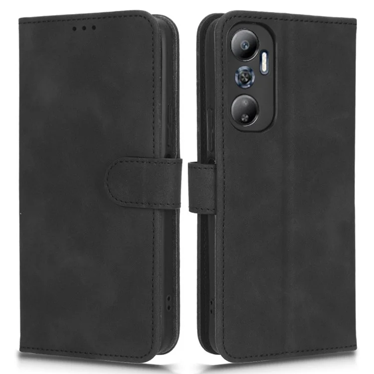 Pour Infinix Hot 20 4G Touch-touch Feed PU Leather Flip Portefeuille Portefeuille Scratch-ressist Phone Cover Stand Avec Bracelet de Poignet - Noir