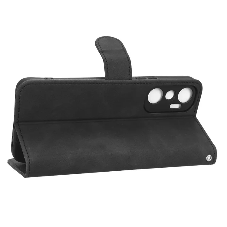 Pour Infinix Hot 20 4G Touch-touch Feed PU Leather Flip Portefeuille Portefeuille Scratch-ressist Phone Cover Stand Avec Bracelet de Poignet - Noir