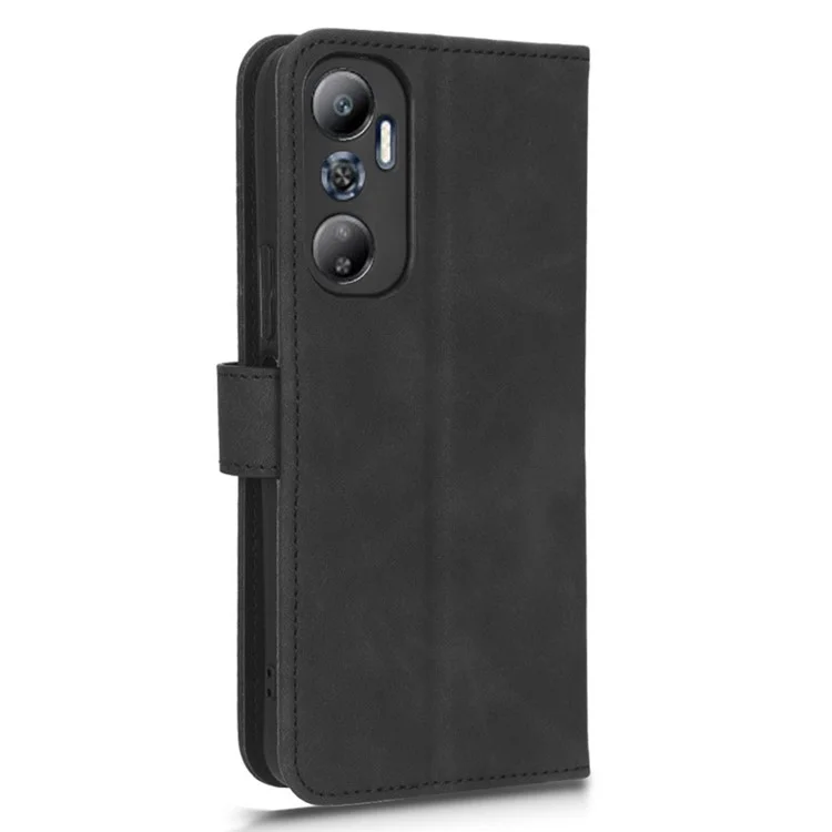 Pour Infinix Hot 20 4G Touch-touch Feed PU Leather Flip Portefeuille Portefeuille Scratch-ressist Phone Cover Stand Avec Bracelet de Poignet - Noir