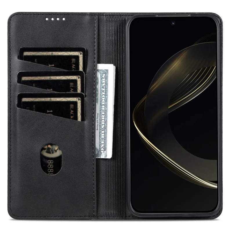 AZNS For Honor Magic9 Super Edition 5G Phone Case Cowhide Texture PU Leather Wallet Phone Cover - Black