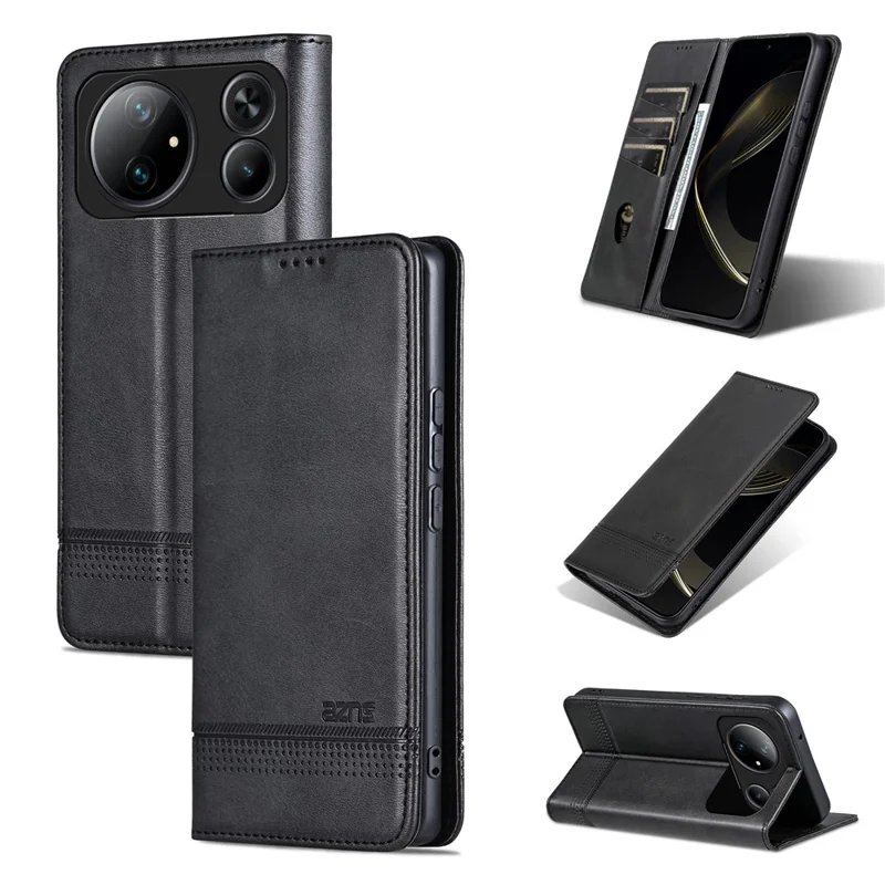 AZNS For Honor Magic9 Super Edition 5G Phone Case Cowhide Texture PU Leather Wallet Phone Cover - Black
