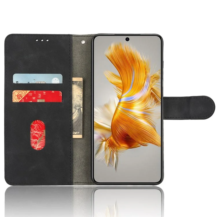 Для Huawei Mate 50 4G Skin Touch Comence Copact Cover Cople Anti-fall Flip Leather Case Stand с Ремешком Для Запястья - Черный