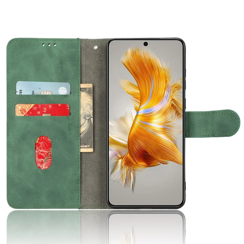 For Huawei Mate 50 4G Skin-Touch Feeling Protective Cell Phone Cover Anti-Fall Flip Leather Wallet Case Stand - Green