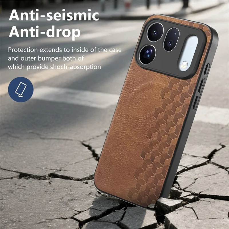 For Oppo Find X10 5G Magnetic Phone Case with Grid Pattern Protective PU Leather + PC Back Cover - Brown