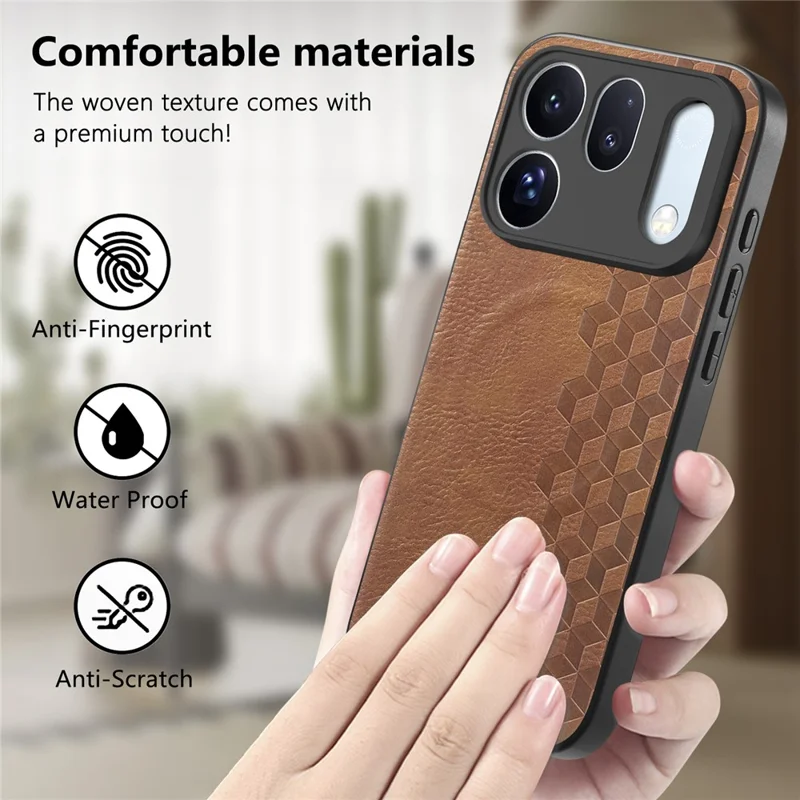 For Oppo Find X10 5G Magnetic Phone Case with Grid Pattern Protective PU Leather + PC Back Cover - Brown