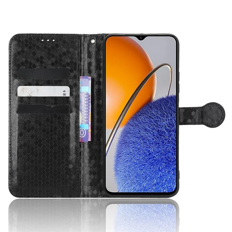 For Huawei nova Y61 4G Dot Pattern Imprinted Phone Cover PU Leather Shockproof Wallet Stand Cover with Strap - Black