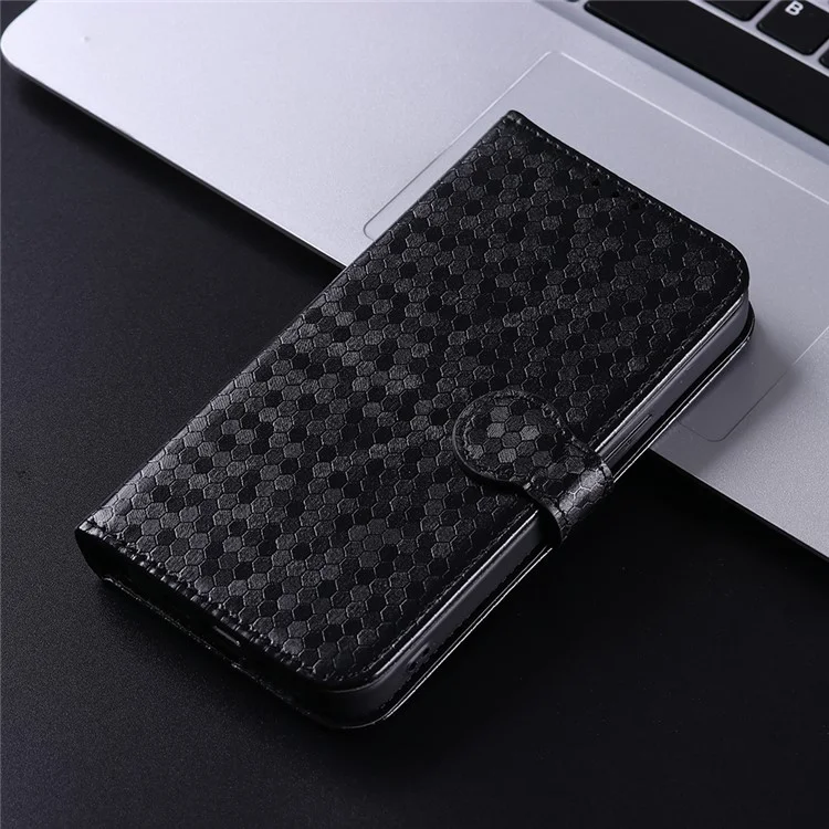 For Huawei nova Y61 4G Dot Pattern Imprinted Phone Cover PU Leather Shockproof Wallet Stand Cover with Strap - Black