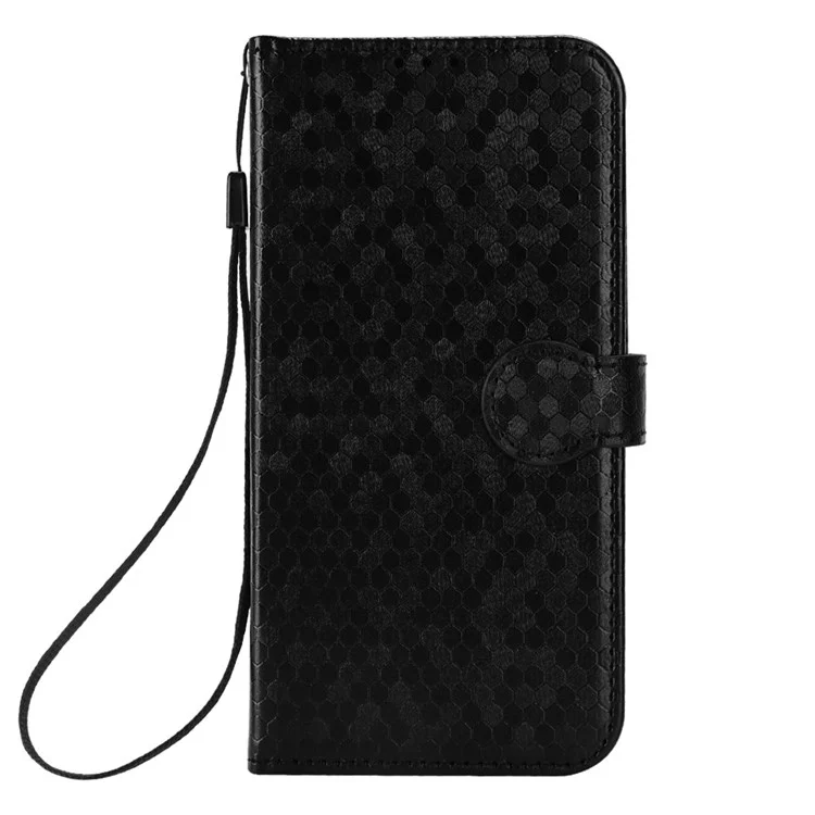 For Huawei nova Y61 4G Dot Pattern Imprinted Phone Cover PU Leather Shockproof Wallet Stand Cover with Strap - Black