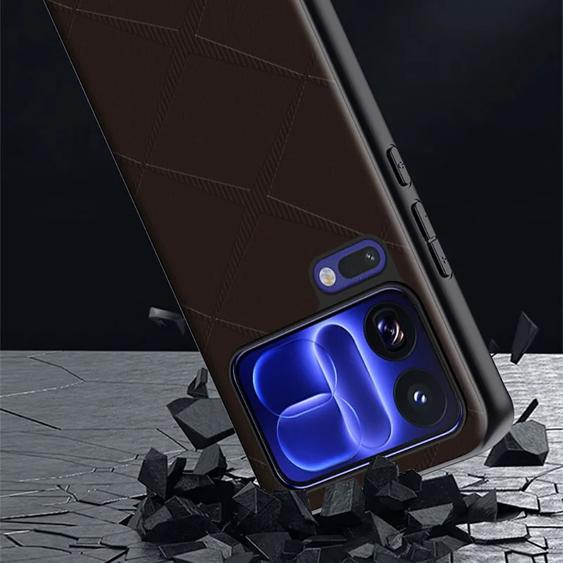 For Xiaomi 18 Pro Max Case X-Patterned TPU PU Leather PC Anti-Drop Phone Cover - Brown