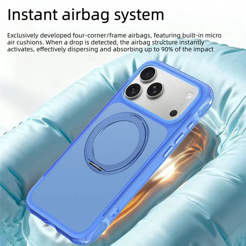 For iPhone 18 Pro Max / 17 Pro Max Magnetic Case Rotary Ring Kickstand PC + TPU Phone Cover - Blue