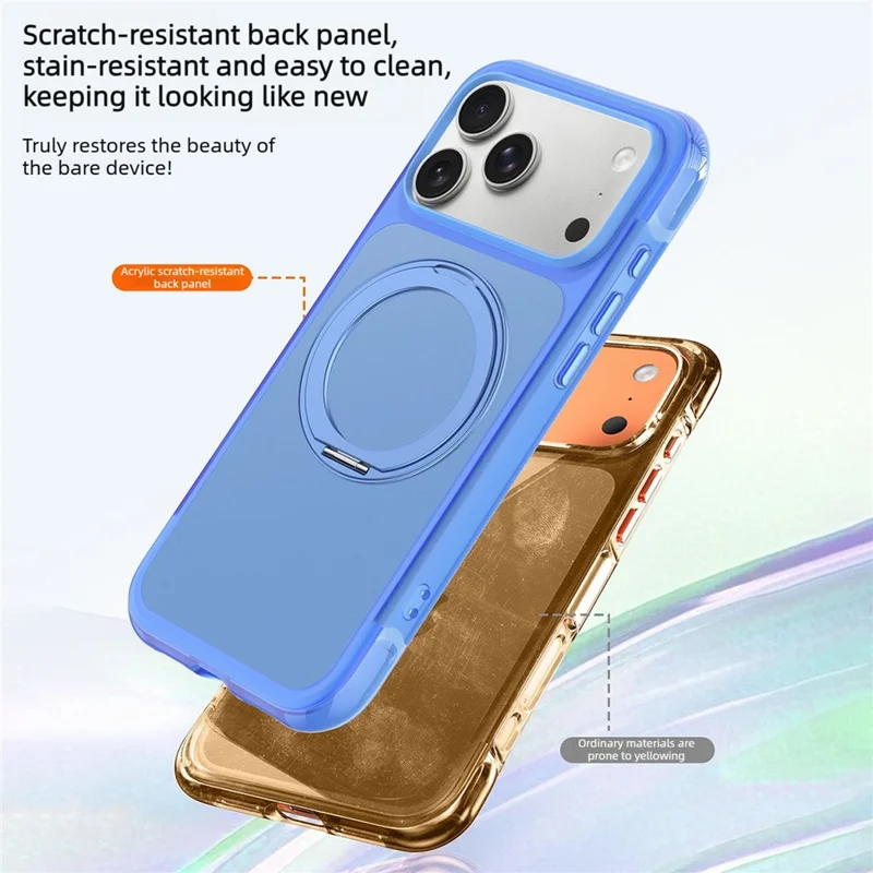 For iPhone 18 Pro Max / 17 Pro Max Magnetic Case Rotary Ring Kickstand PC + TPU Phone Cover - Blue