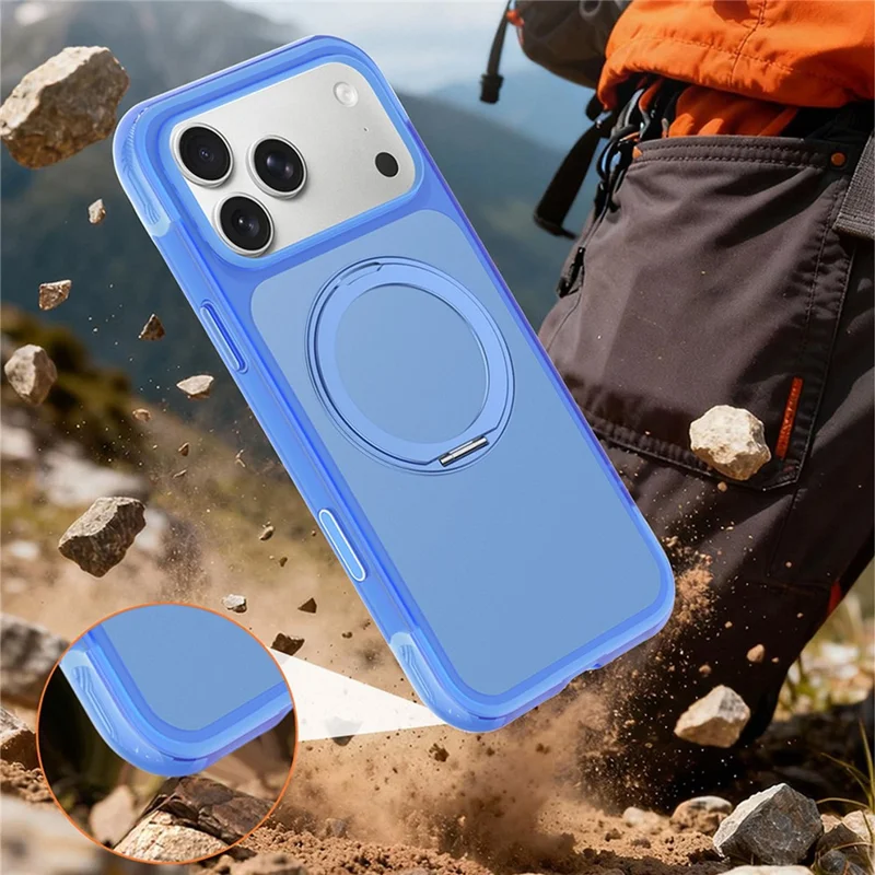 For iPhone 18 Pro Max / 17 Pro Max Magnetic Case Rotary Ring Kickstand PC + TPU Phone Cover - Blue