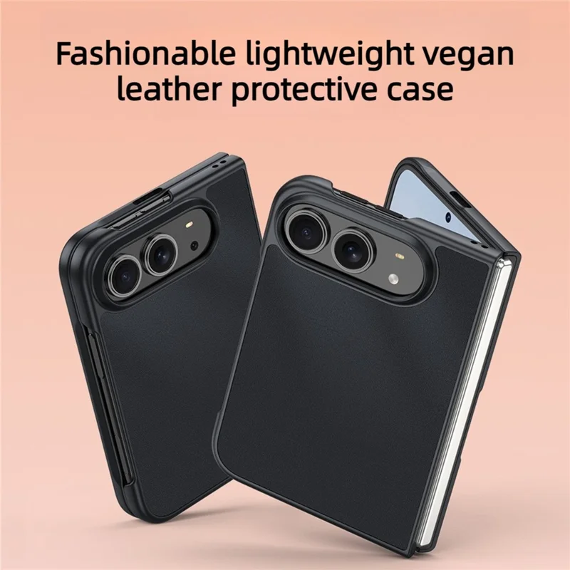 For iPhone Duo Case Textured Leather Coated PC Shockproof Raised Camera Protection Precise Cutouts Phone Cover - Black