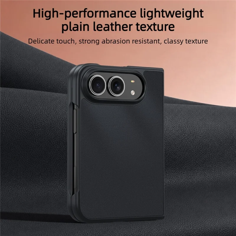 For iPhone Duo Case Textured Leather Coated PC Shockproof Raised Camera Protection Precise Cutouts Phone Cover - Black