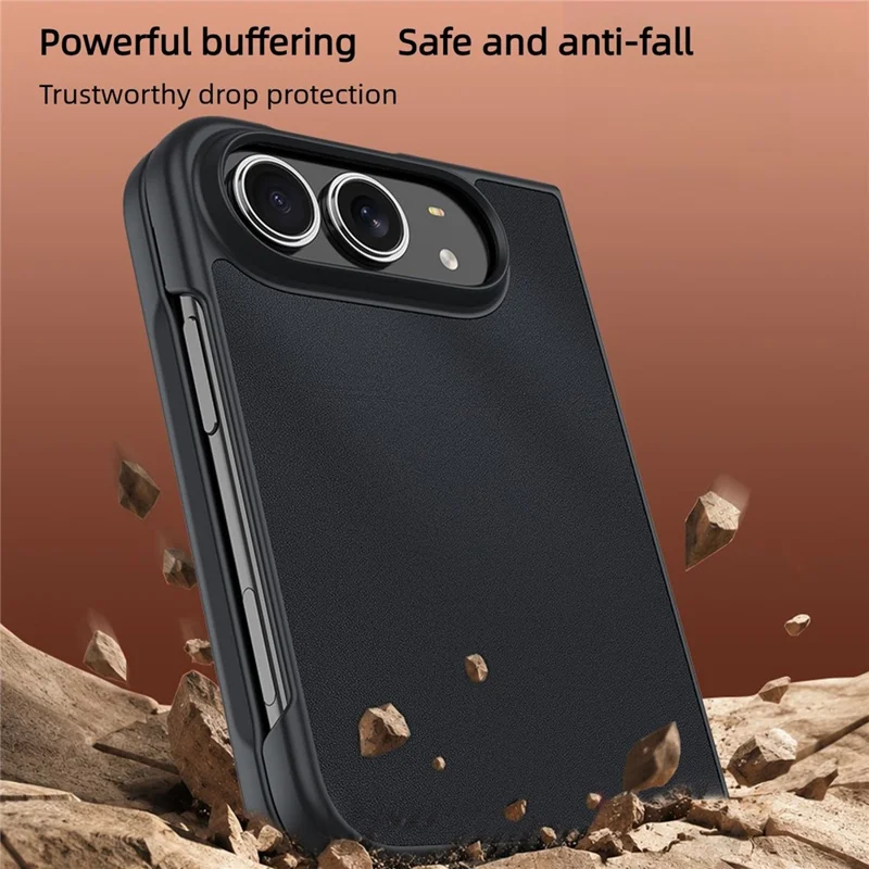 For iPhone Duo Case Textured Leather Coated PC Shockproof Raised Camera Protection Precise Cutouts Phone Cover - Black