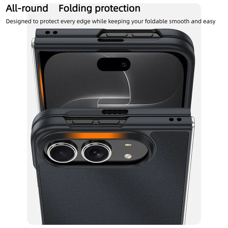 For iPhone Duo Case Textured Leather Coated PC Shockproof Raised Camera Protection Precise Cutouts Phone Cover - Black