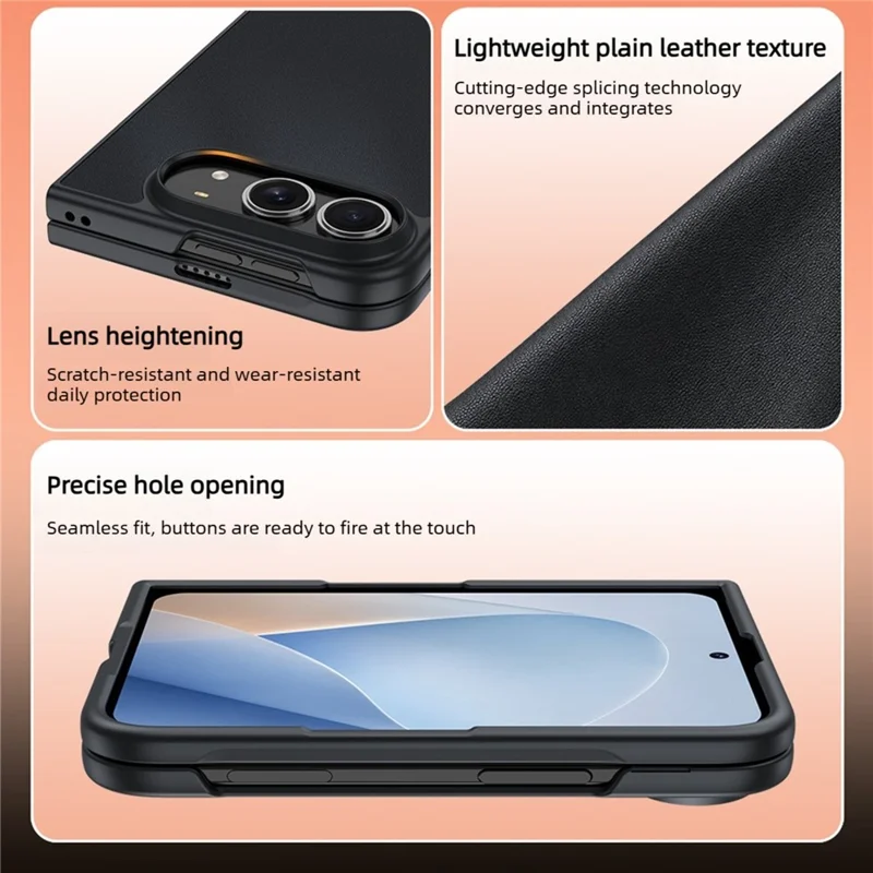For iPhone Duo Case Textured Leather Coated PC Shockproof Raised Camera Protection Precise Cutouts Phone Cover - Black