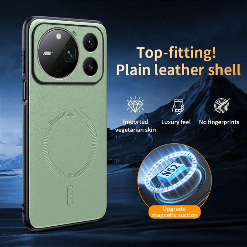 For Honor Magic9 Pro Max 5G Magnetic Case Leather Coated TPU + PC Phone Cover - Green
