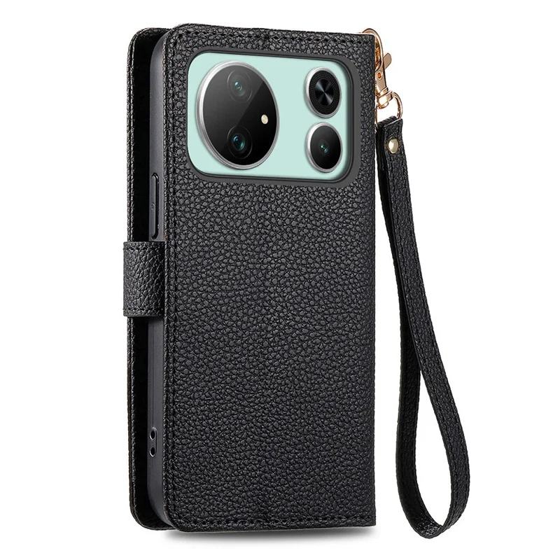 For Honor Magic9 Super Edition 5G Case RFID Blocking Zipper Pocket Leather Wallet Phone Cover with Strap - Black