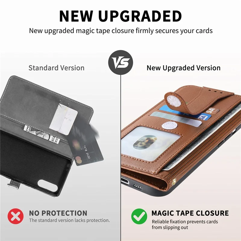 For Honor Magic9 Super Edition 5G Case Triangle Closure Leather Folio Wallet Phone Cover with Wrist Strap - Brown
