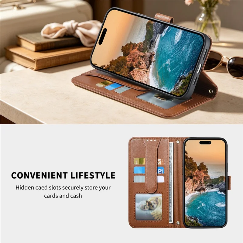 For Honor Magic9 Super Edition 5G Case Triangle Closure Leather Folio Wallet Phone Cover with Wrist Strap - Brown