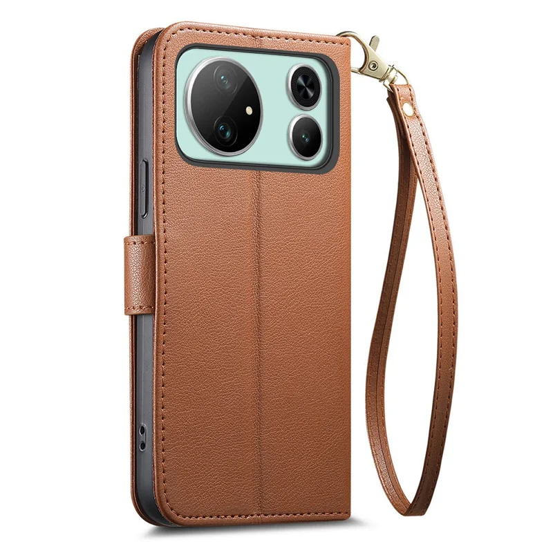 For Honor Magic9 Super Edition 5G Case Triangle Closure Leather Folio Wallet Phone Cover with Wrist Strap - Brown