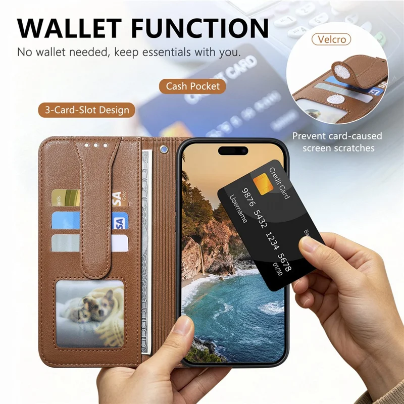 For Honor Magic9 Super Edition 5G Case Triangle Closure Leather Folio Wallet Phone Cover with Wrist Strap - Brown