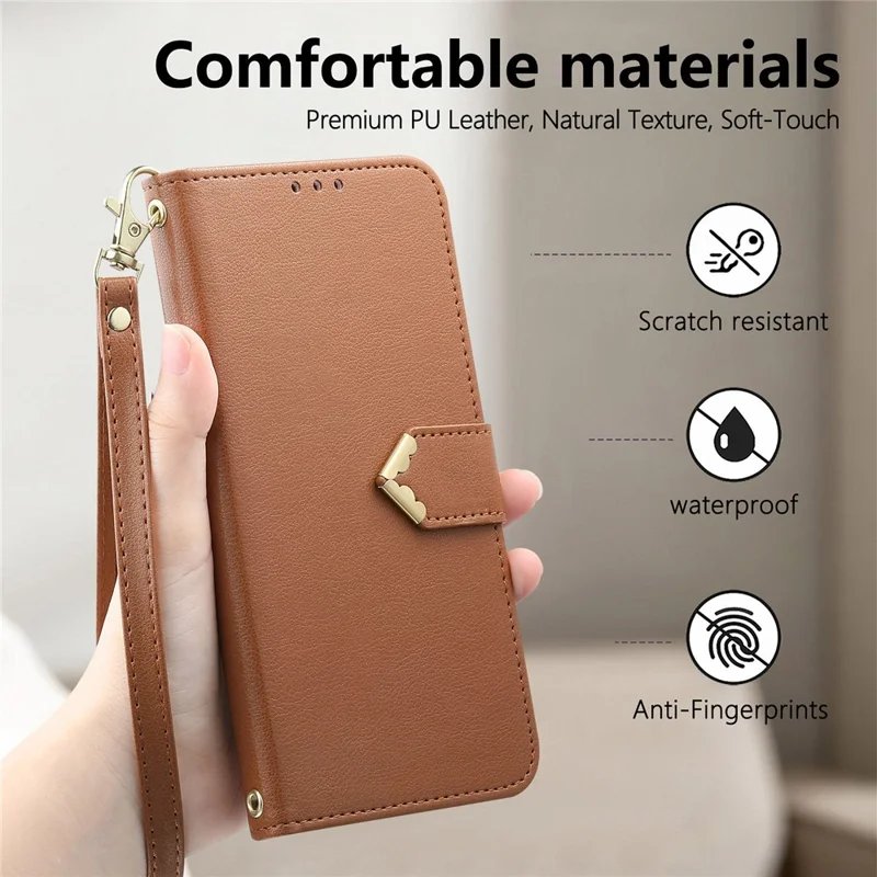 For Honor Magic9 Super Edition 5G Case Triangle Closure Leather Folio Wallet Phone Cover with Wrist Strap - Brown