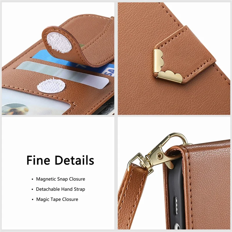 For Honor Magic9 Super Edition 5G Case Triangle Closure Leather Folio Wallet Phone Cover with Wrist Strap - Brown
