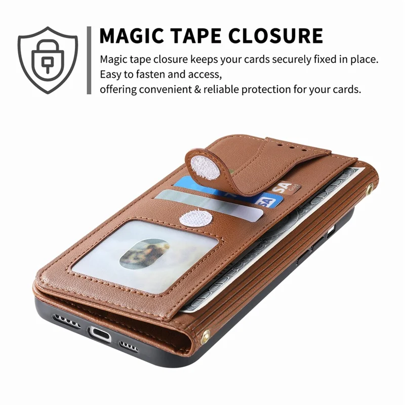 For Honor Magic9 Super Edition 5G Case Triangle Closure Leather Folio Wallet Phone Cover with Wrist Strap - Brown