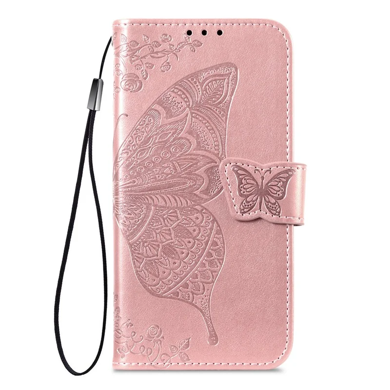 For Honor Magic9 Super Edition 5G Case with Strap Butterfly Pattern PU Leather Wallet Phone Cover - Rose Gold