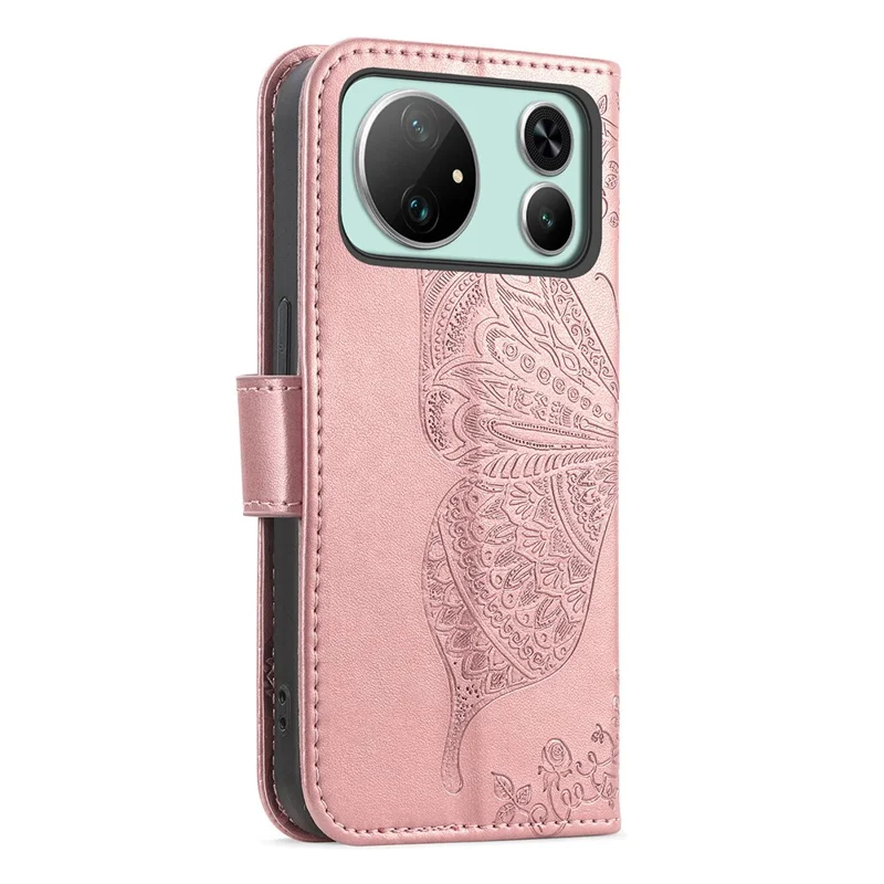 For Honor Magic9 Super Edition 5G Case with Strap Butterfly Pattern PU Leather Wallet Phone Cover - Rose Gold