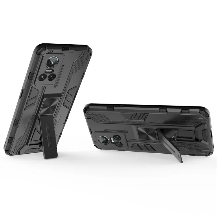 Für Realme GT Neo 3 5G Stoßfeste Ständer-Handyhülle Hartplastik-Weich-TPU-Doppelschicht-Schutzhülle - Schwarz