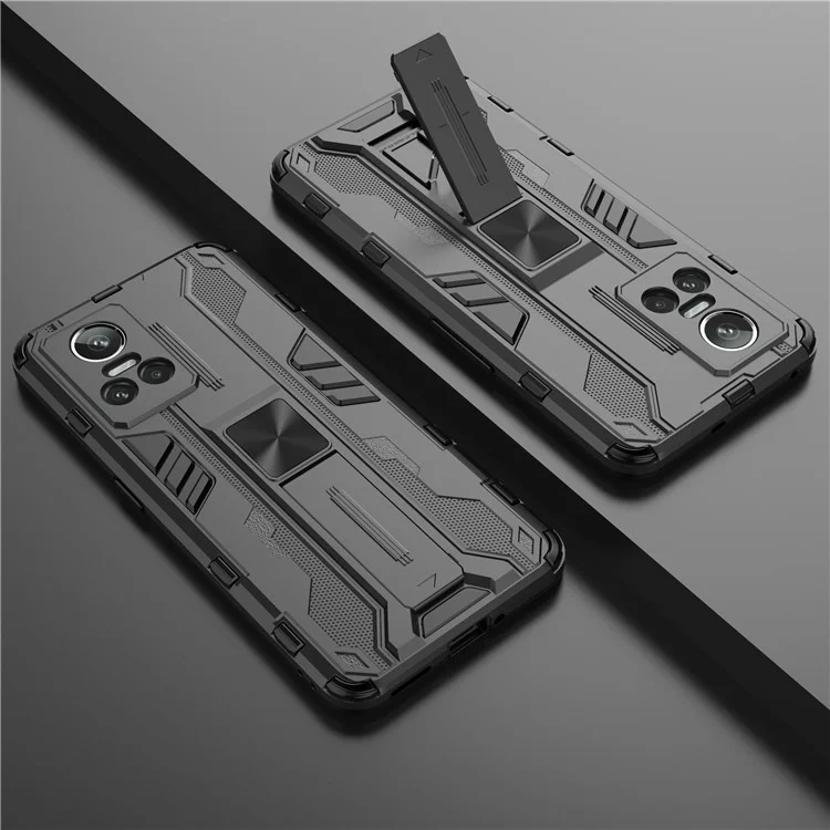 Für Realme GT Neo 3 5G Stoßfeste Ständer-Handyhülle Hartplastik-Weich-TPU-Doppelschicht-Schutzhülle - Schwarz