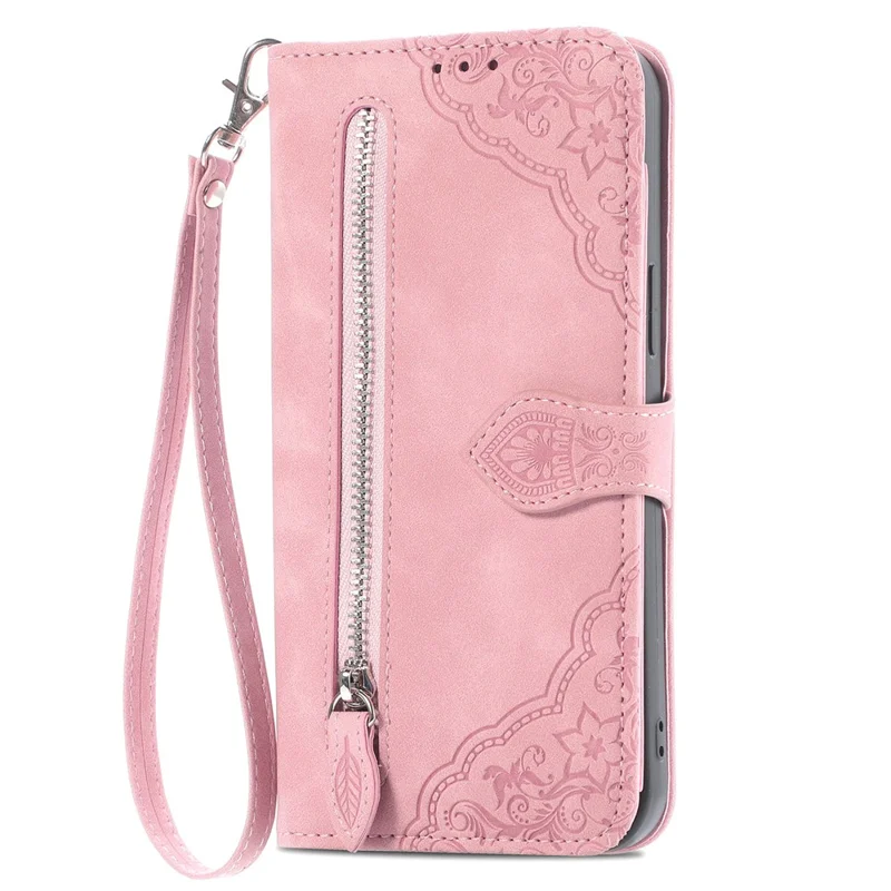 For Honor Magic9 Super Edition 5G Wallet Case with Strap Flower Imprint PU Leather Phone Cover - Pink