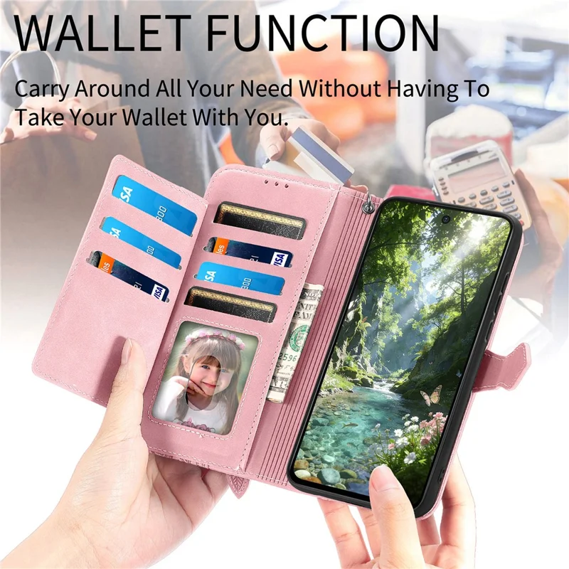 For Honor Magic9 Super Edition 5G Wallet Case with Strap Flower Imprint PU Leather Phone Cover - Pink