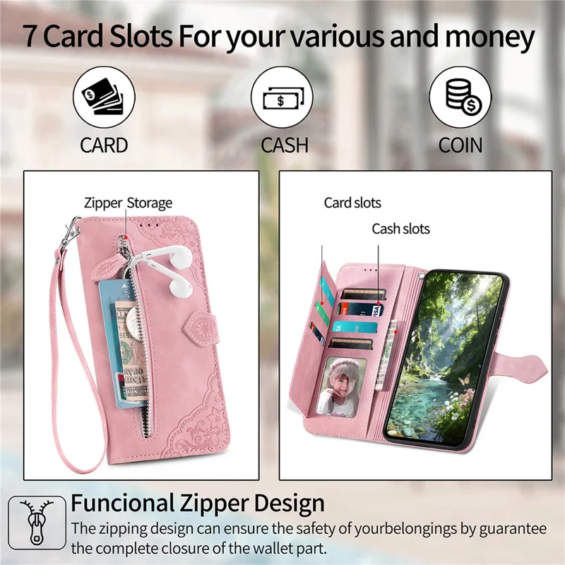For Honor Magic9 Super Edition 5G Wallet Case with Strap Flower Imprint PU Leather Phone Cover - Pink