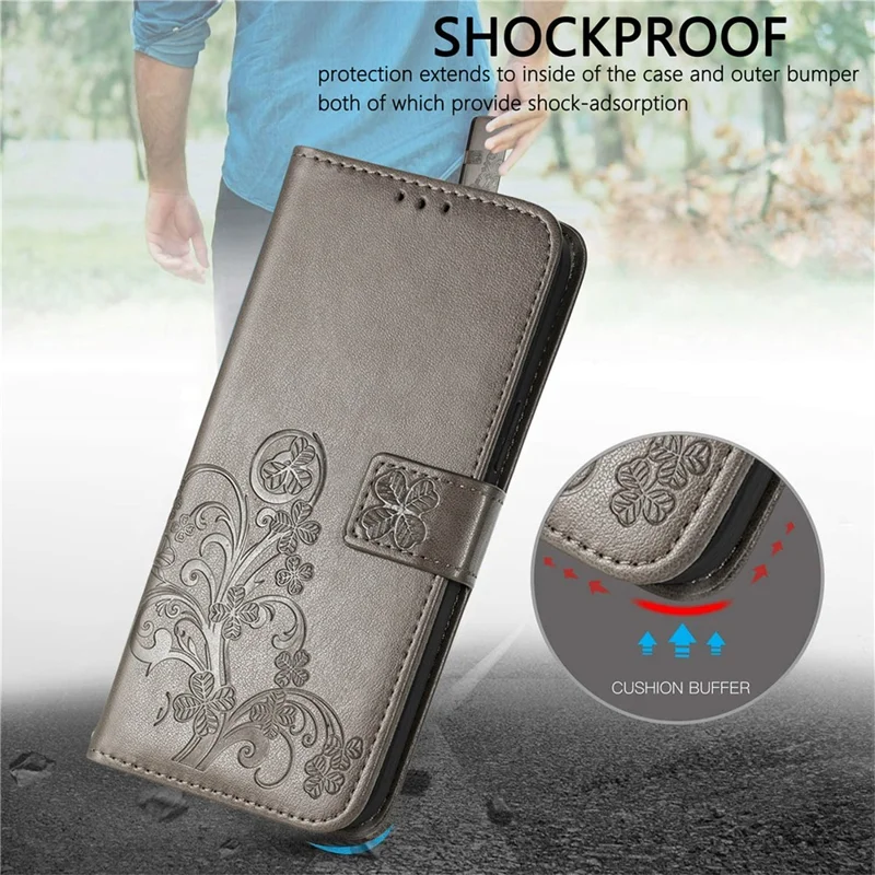 For Honor Magic9 Super Edition 5G Leather Case Four-Leaf Clover Wallet Phone Cover - Grey