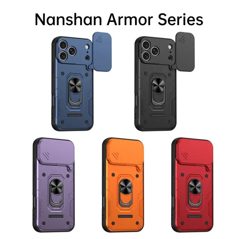 For iPhone 18 Pro Max / 17 Pro Max Case with Sliding Lens Cover Rotating Kicktand Phone Back Cover - Red